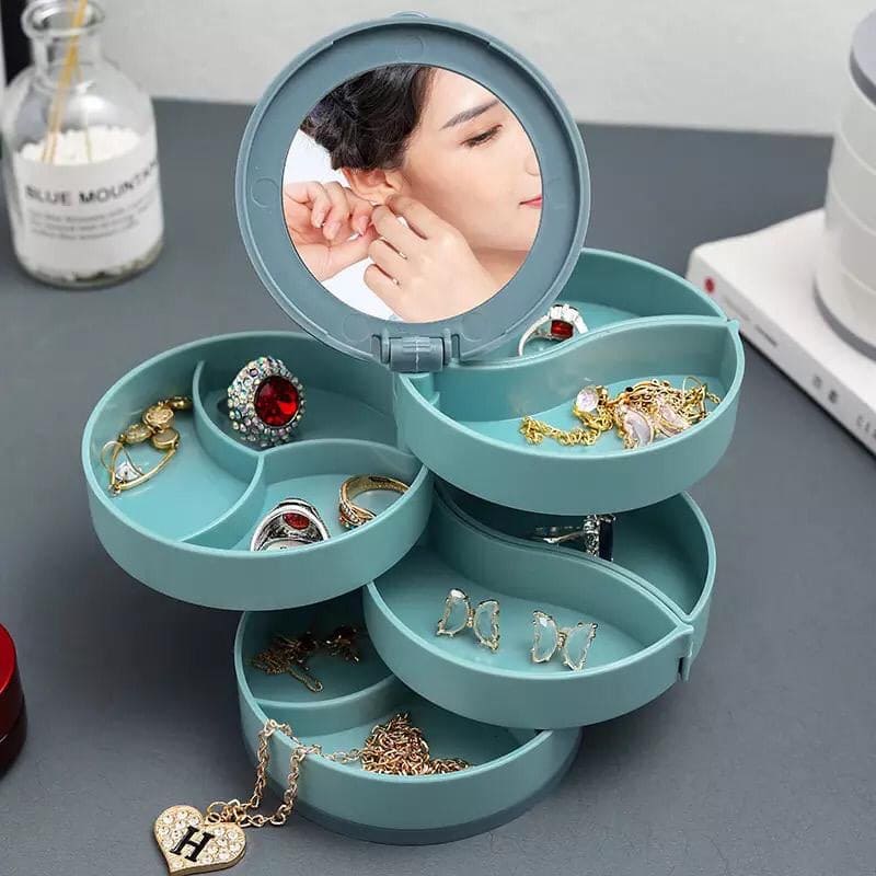 Multilayer Rotating Plastic Jewellery Organizer With Mirror, Earrings Display Stand, Small Accessories Storage Box Multilayer Rotating Plastic Jewellery Organizer With Mirror, Earrings Display Stand, Small Accessories Storage Box